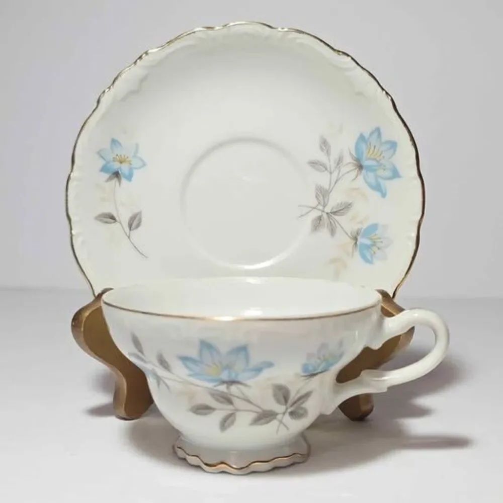 Blue Flowers Teacup and Saucer Vintage Japan